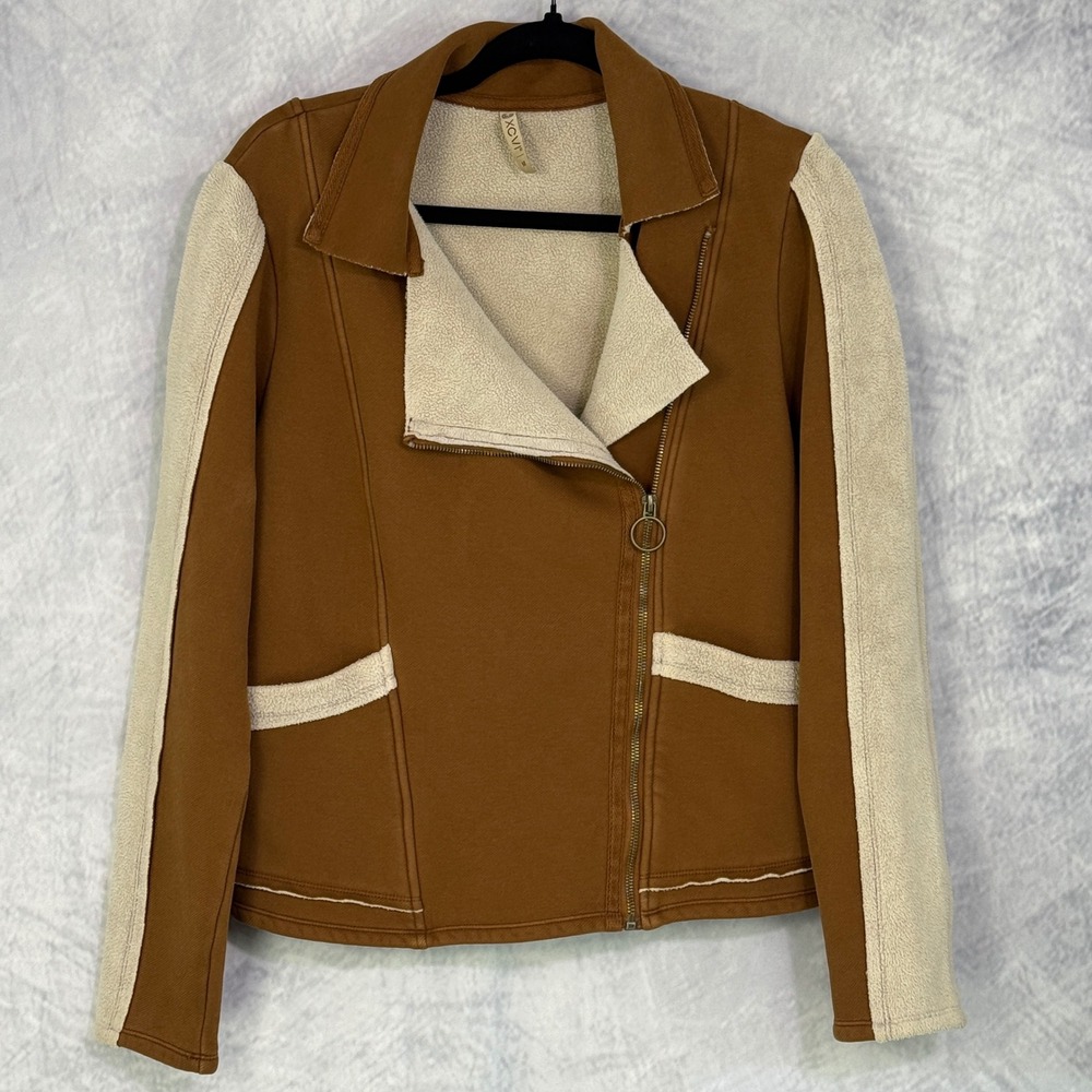 XCVI Hanford Moto Jacket Womens sz M Brown Asymmetrical chic western boho - Picture 1 of 9